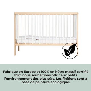 Mini Lit bébé - Pack Premium Naturel 3 en 1 (Hêtre Blanc)